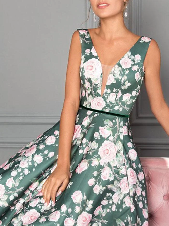 Bohemian print long over-the-knee dress