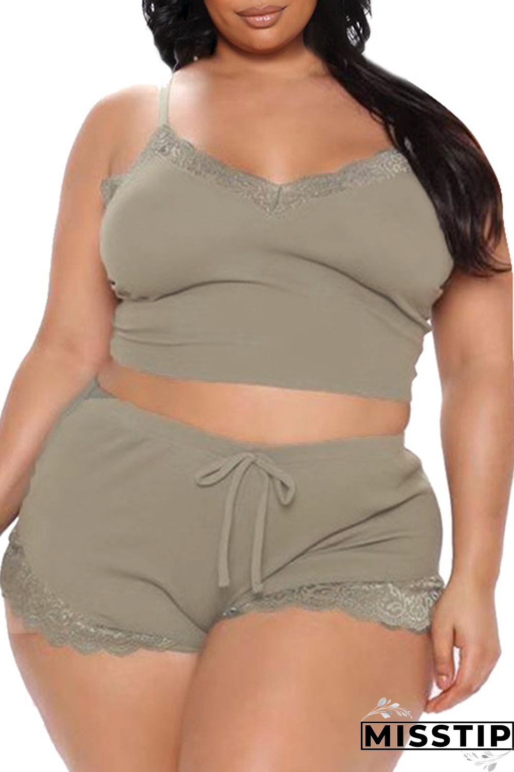 Green Sexy Solid Patchwork Spaghetti Strap Plus Size Two Pieces