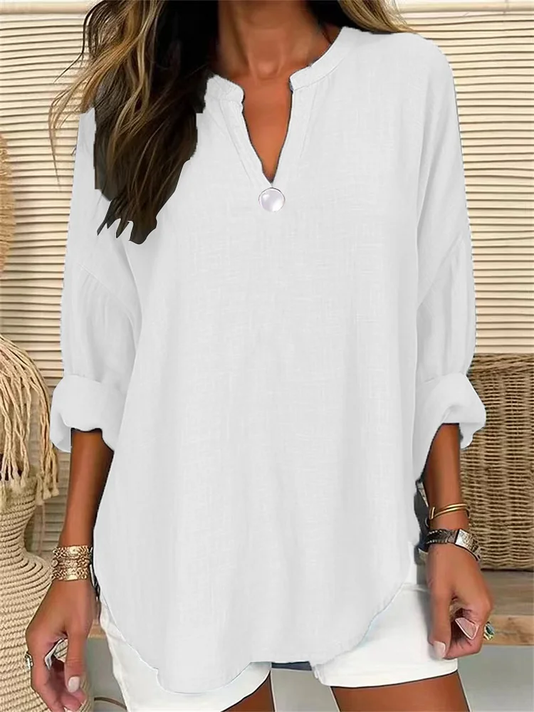 Women's Plus Size Loose Solid V-Neck Blouse T-Shirts
