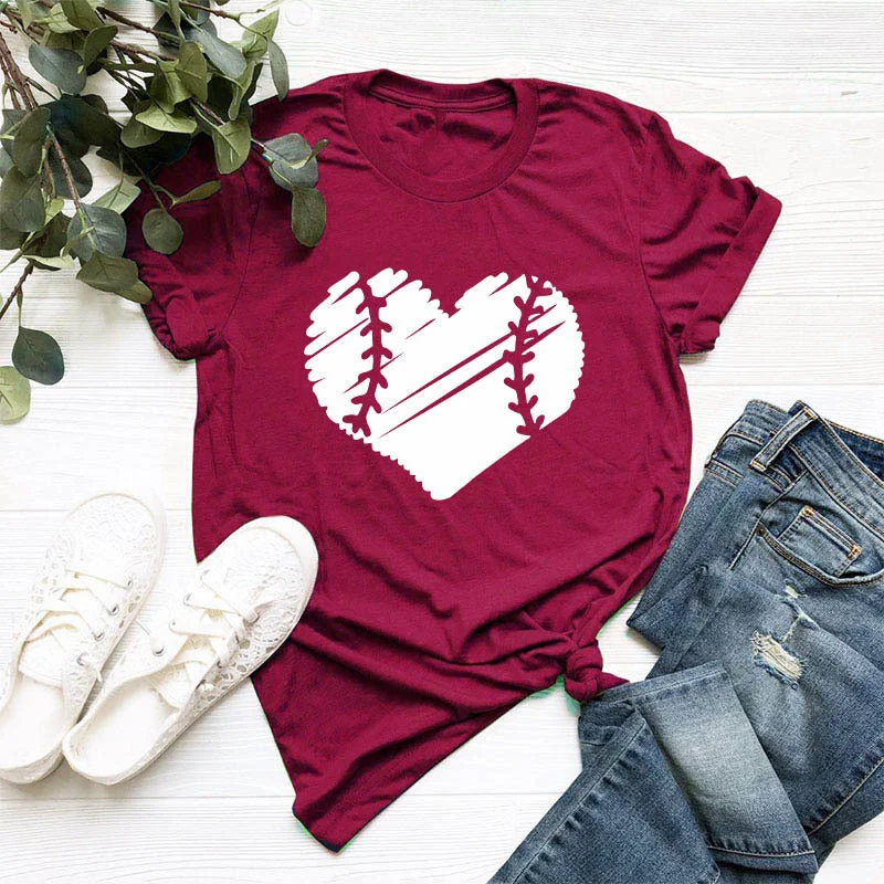 Heart-shaped Floral Round Neck Short Sleeves T-shirt