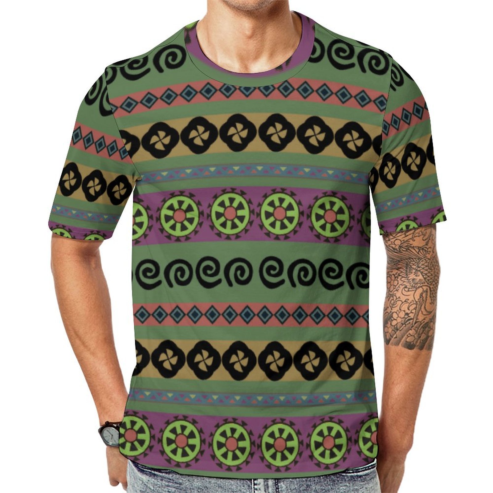 Forest Green Boho Aztec Short Sleeve Print Unisex Tshirt Summer Casual Tees for Men and Women Coolcoshirts