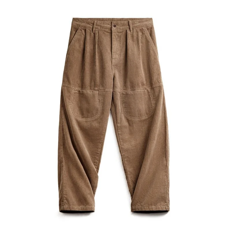 Men's Retro Multi-Pocket Corduroy Casual Pants Loose Strips Pure Cotton Straight Pants