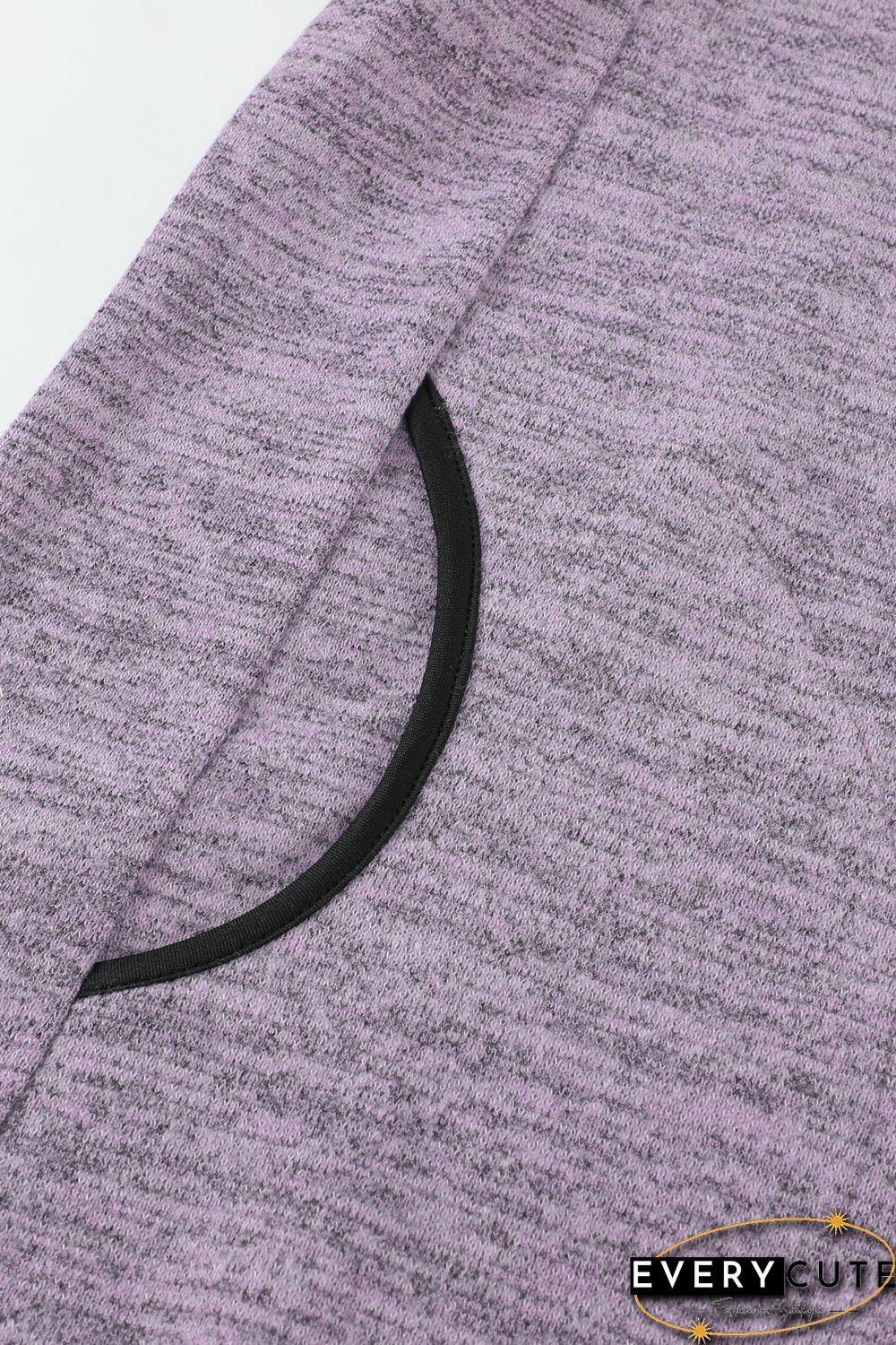 Purple Heathered Turn-down Collar Pullover Sweatshirt