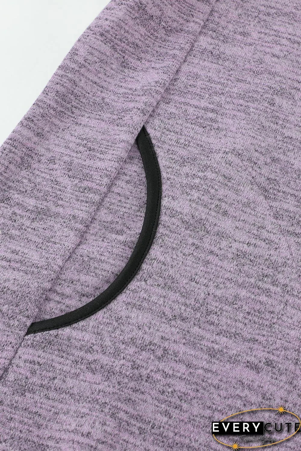 Purple Heathered Turn-down Collar Pullover Sweatshirt