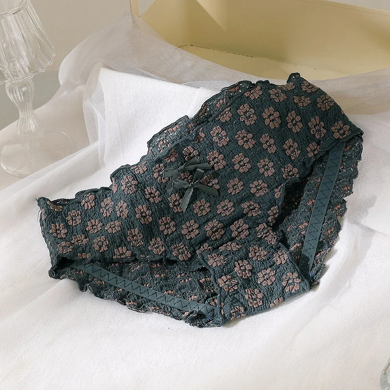 Women's Cotton Underwear Sexy Lace Panties Fashion Bow Comfort Briefs Low Waist Seamless Flower Underpants Female Lingerie