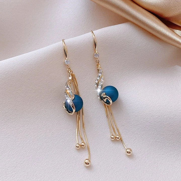 Golden Peacock Drop Earrings