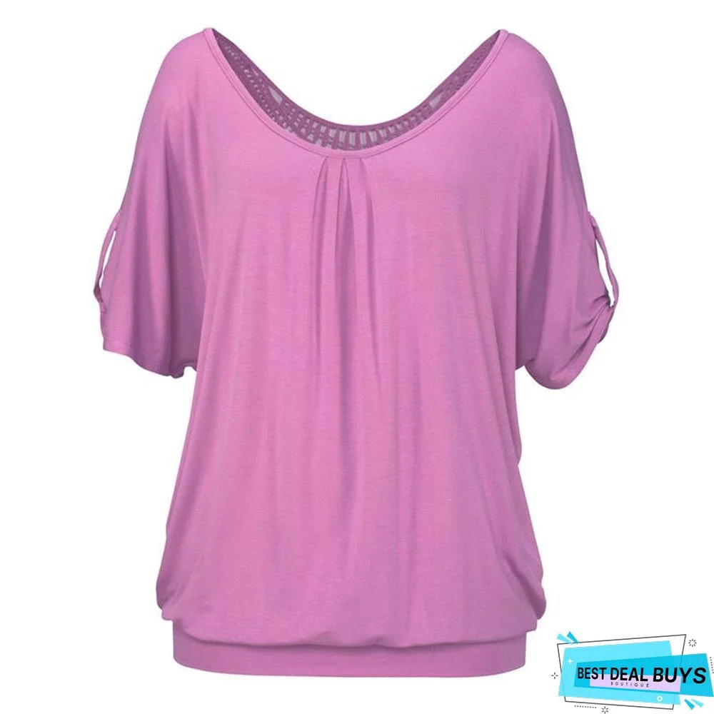 Plus Size Fashion Women Casual 0-Neck Top Tee Vintage Female Clothing Lace T-Shirt