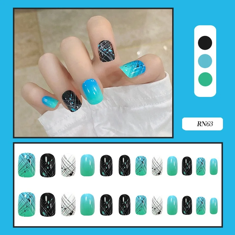 24pcs/box fake short nails with glue round head Finished Nails Manicure Patches Strawberry Patches press on nails with designs-Nail Inspo