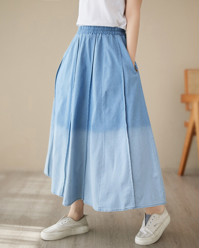 Gradient Colorblock Side Pockets A-Line Skirt