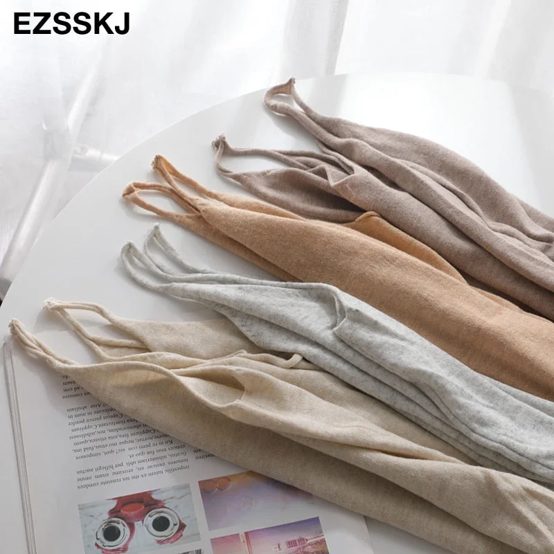 Ezsskj Spring summer 2020 Woman Knitted Tank Dress Casual Long Camisole Vest dress Women Loose  cashmere maix a-line dress