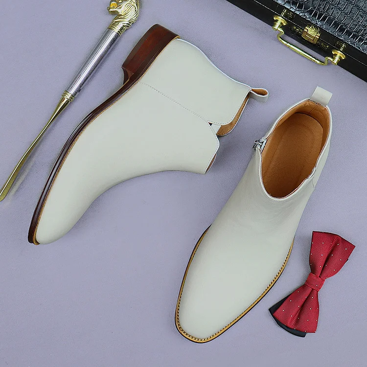 Men's Genuine Leather Fashion White Chelsea Boots