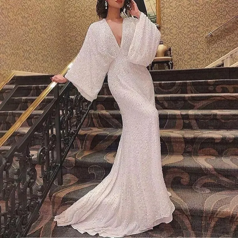 Uveng Uveng New V-Necked Long-Sleeved Sleeves Of Sleeves Dress Fishtail Banquet Elegant Long Dress