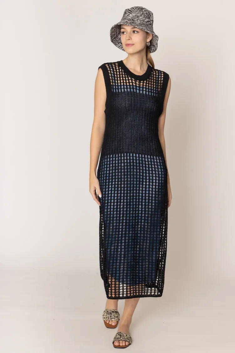 Chest Blocked Crochet Long Dress