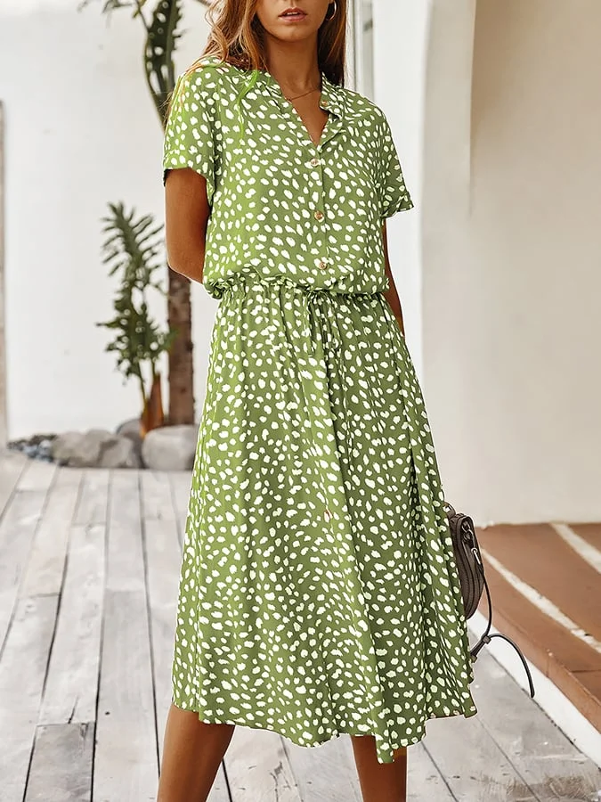 Milumia Women's Button Front Drawstring High Waist Short Sleeve A Line Midi Dress