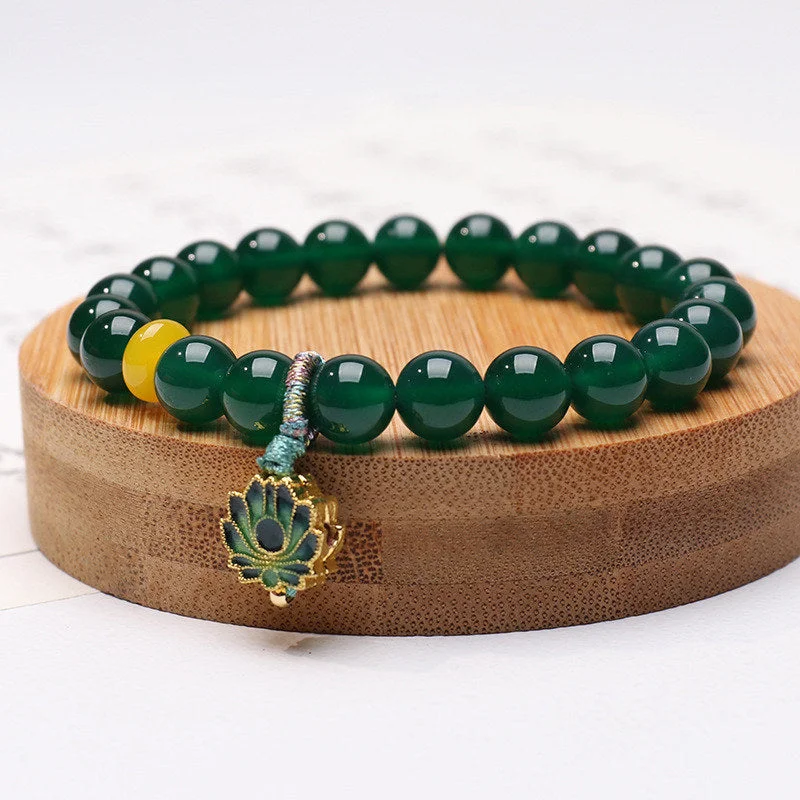 Natural Agate Lotus Support Charm Bracelet
