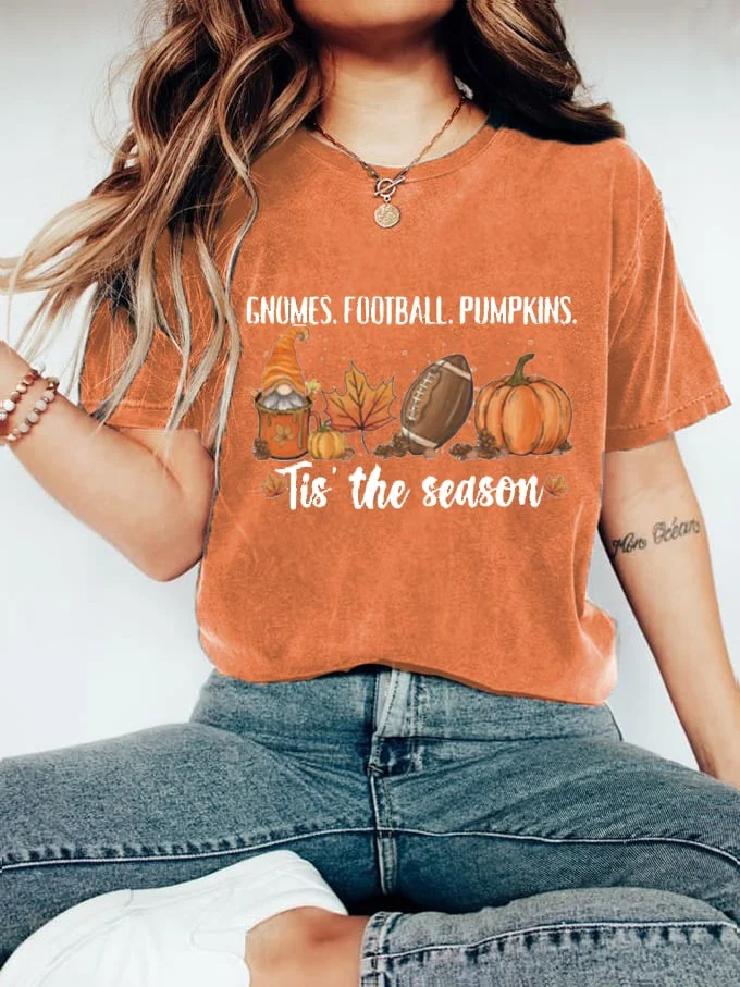 🔥Buy 3 Get 10% Off🔥Women's Tis The Season Pumpkin Football Maple Leaf Autumn Print T-Shirt