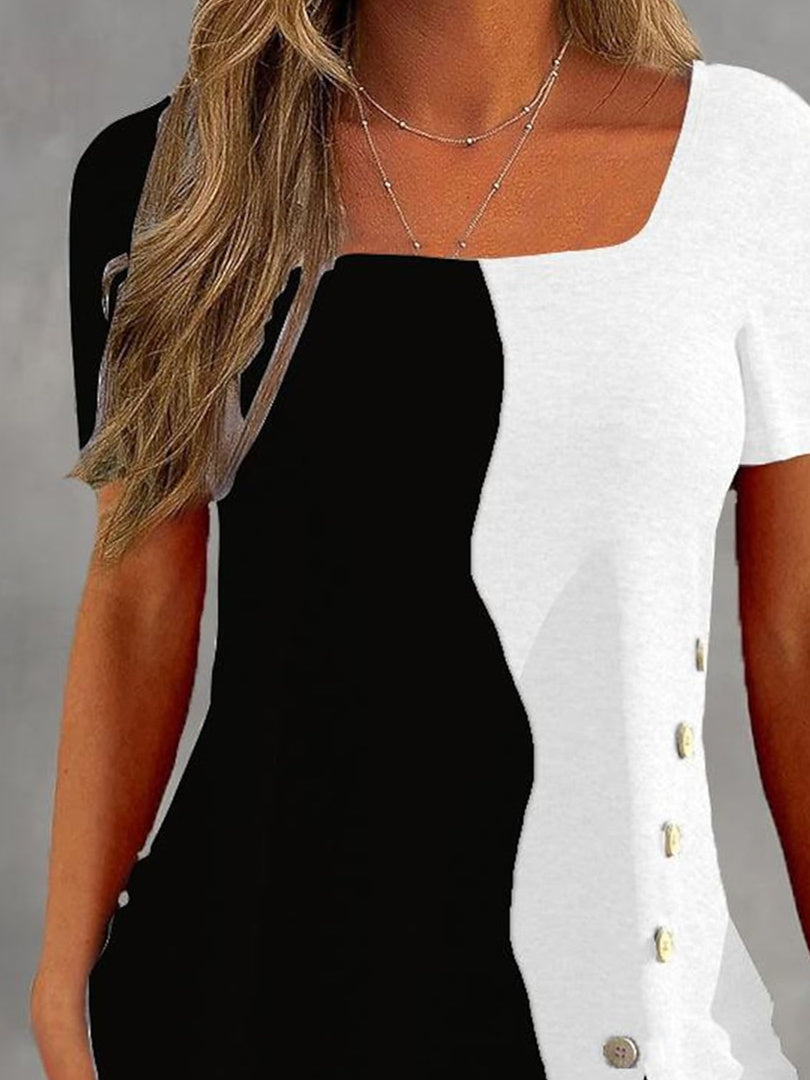 Women Half Sleeve V-neck Solid Color Dress