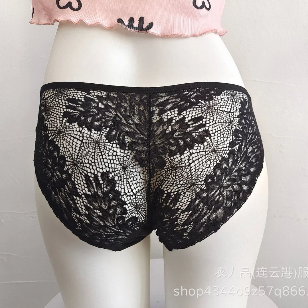 Uveng Women's Sexy Low-Rise Hollow Thin-Swear Panties Breathable Cotton Bag Hip Lace Strapped Shorts