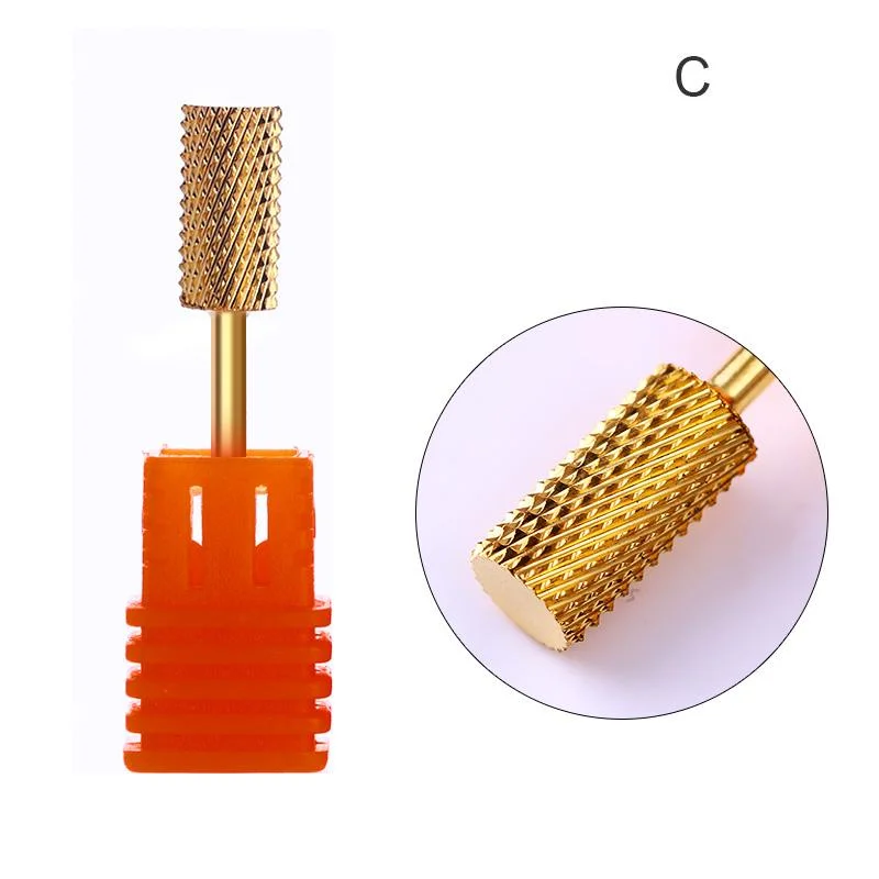 Gold Carbide Smooth Top Burr Nail Drill Bits Manicure Nail Art Tool Professional Electric Drill File Cutter Grinding Accessories