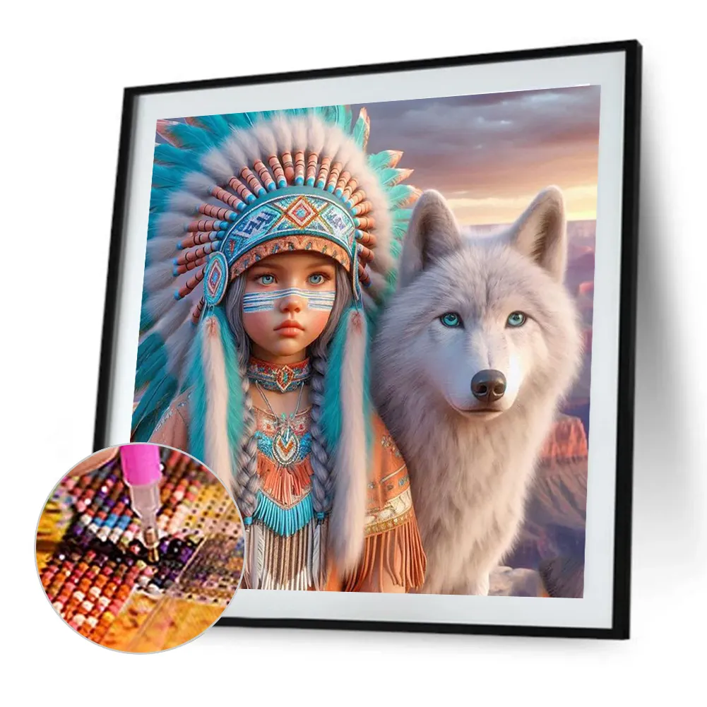Diamond Painting - Full Round Drill - Indians Wolf(Canvas|40*40cm)