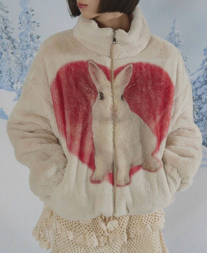 Pink Rabbit Hare Jacket Honey Bunny - Rabbit Heart Fur Winter Jacket
