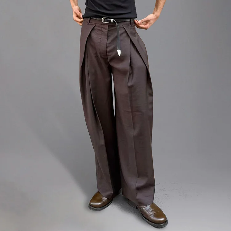 Casual Pleated Mid Rise Solid Straight Leg Pants 