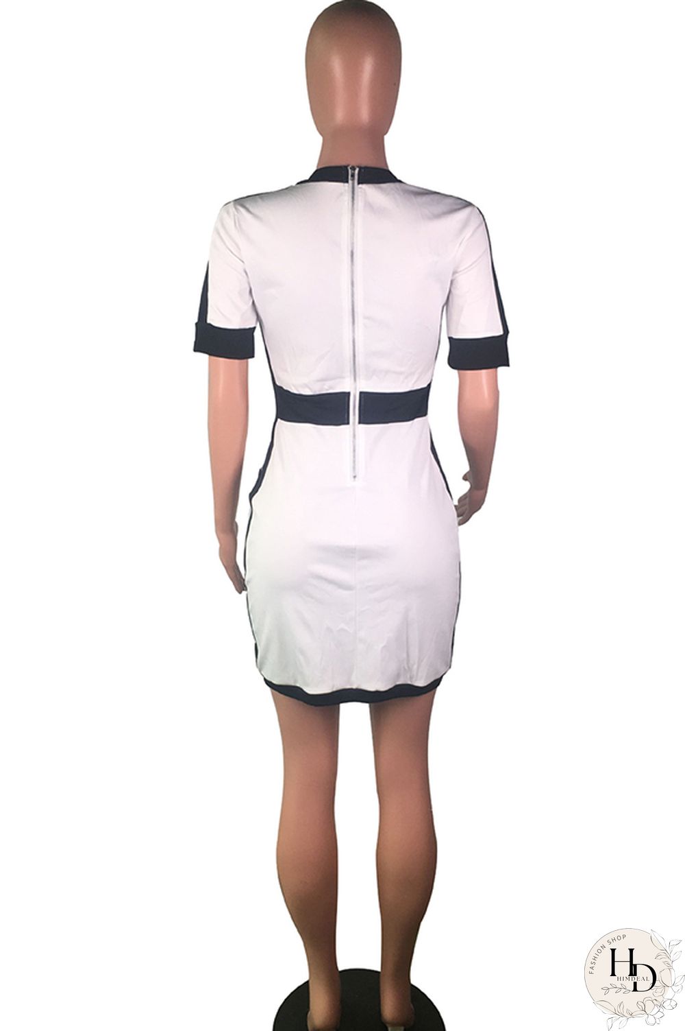 White OL Cap Sleeve Short Sleeves V Neck Step Skirt Knee-Length chain Solid Patchwork Club Dres