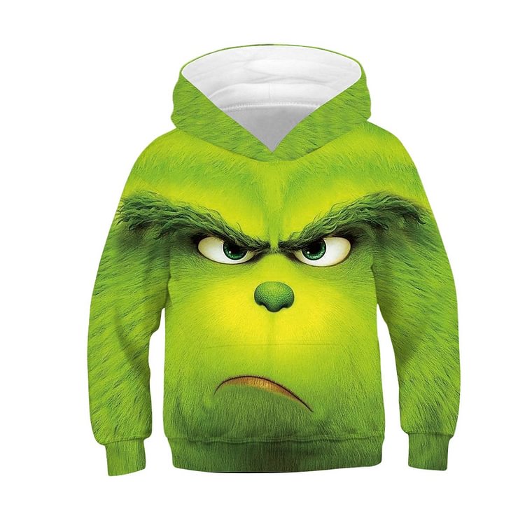 Mayoulove Kids Angry Grinch 3D Hoodie Unisex Sweatshirt-Mayoulove