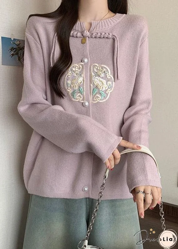 Pink Knit Coats Button Tassel Embroidered Fall