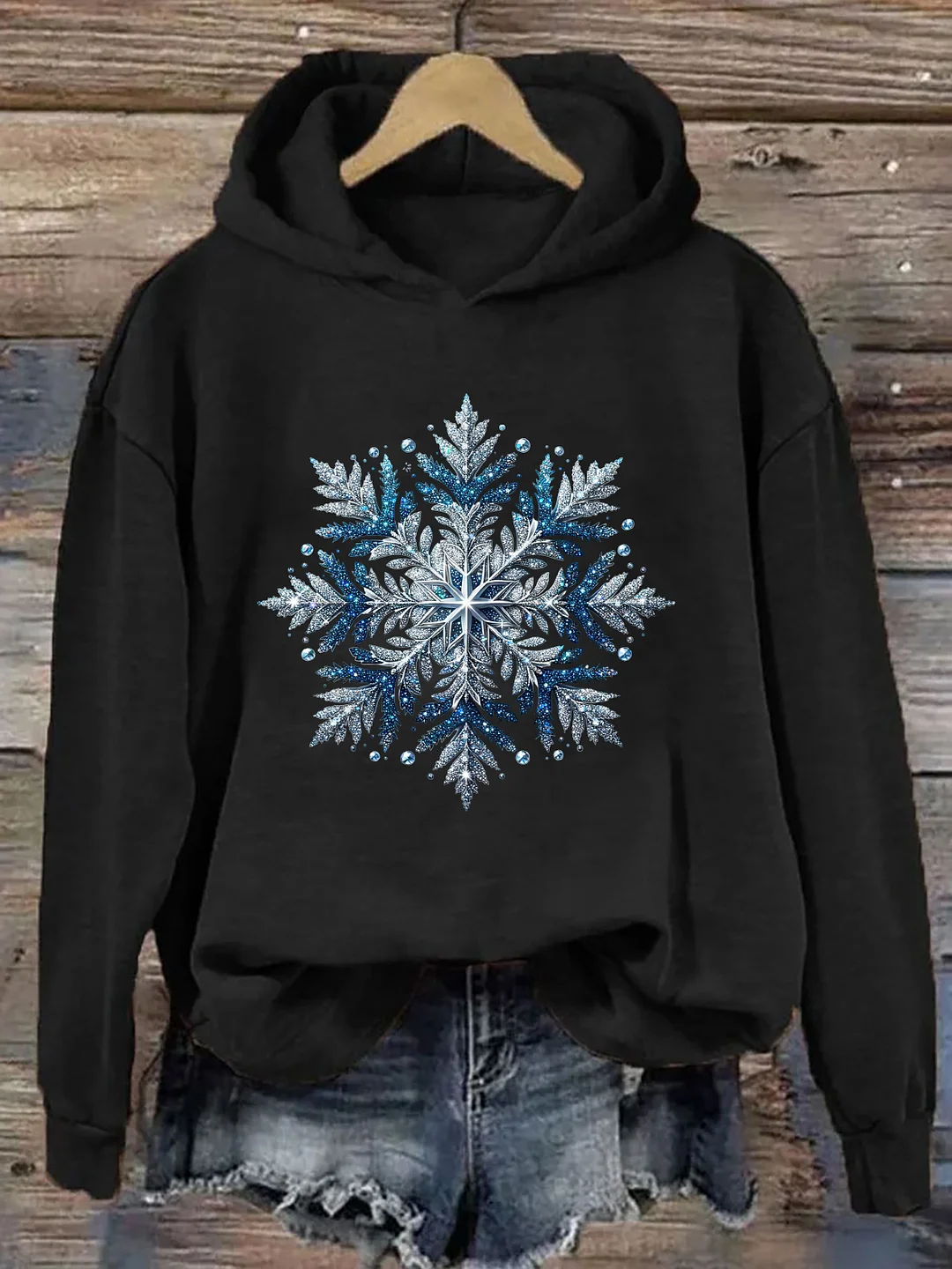 Silver Blue Glitter Snowflake Hoodie