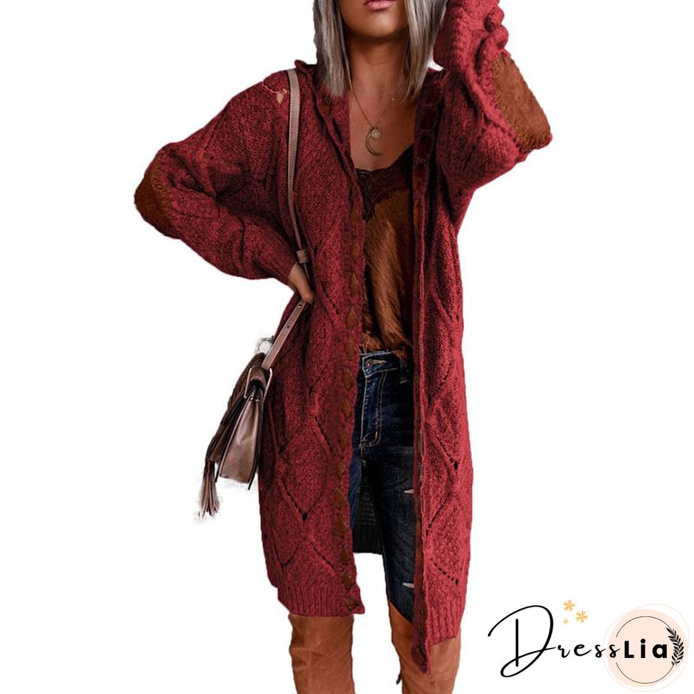 Elegant Hollow Out Braided Long Cardigan Sweater Coat With Hood
