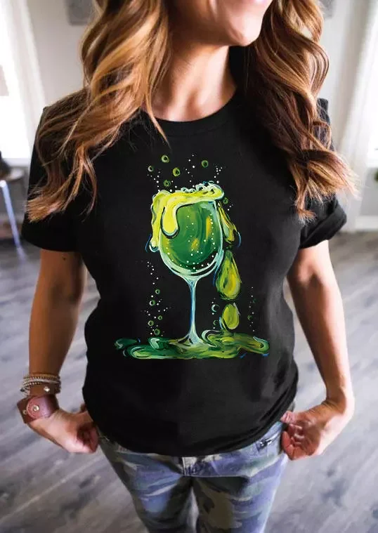 Halloween Happy Hour Wine Glass T-Shirt Tee socialshop