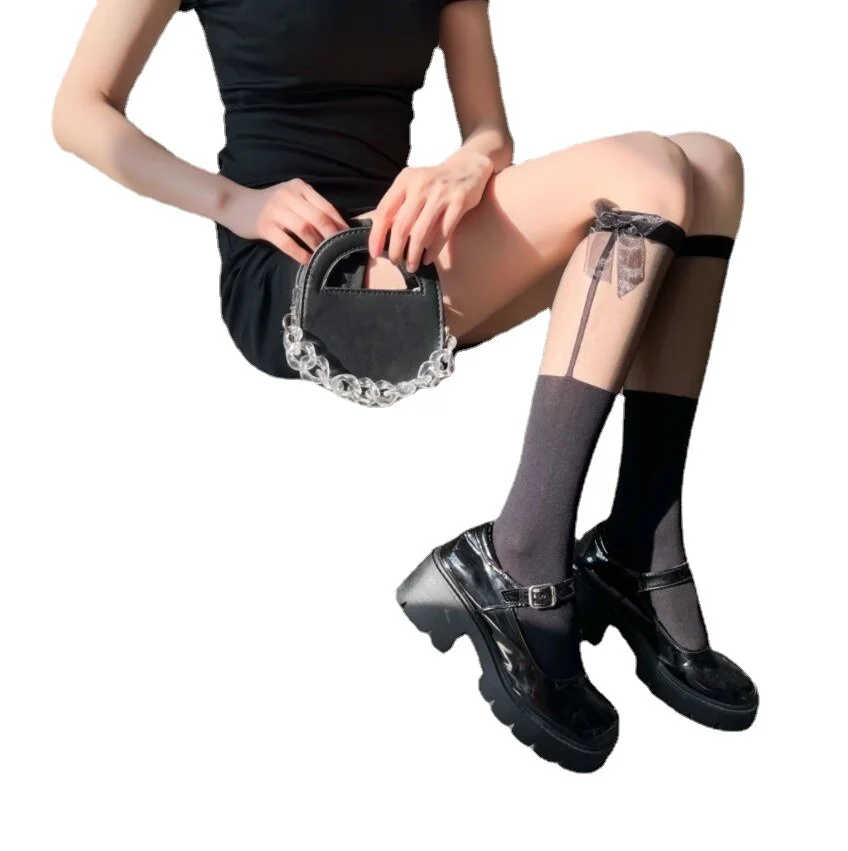 Lace Stockings Summer Calf Gauze Transparent Bowknot Calf Socks