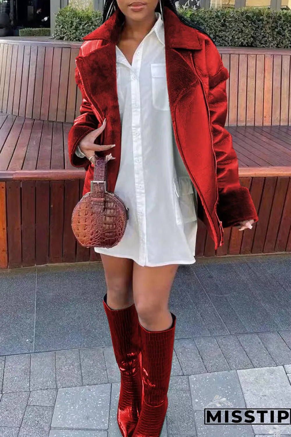 Brown Fashion Casual Solid Patchwork Turndown Collar Outerwear