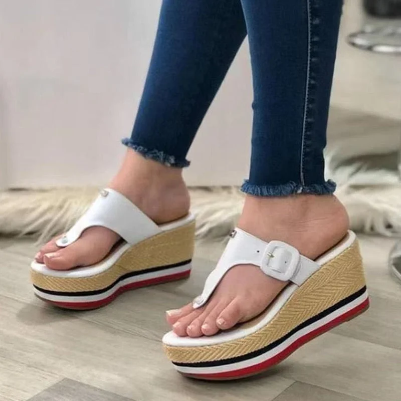 Summer Slippers Women Sandals Plafrom Sandals Ladies Slip-On Flip Flops Shoes Leather Peep Toe Female Sandalias Zapatos Mujer
