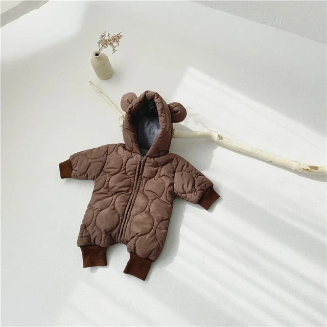 MILANCEL 2021 Winter New Baby Rompers Bear Hood Suit Toddler Thicken Jumpsuits Toddler Outfit