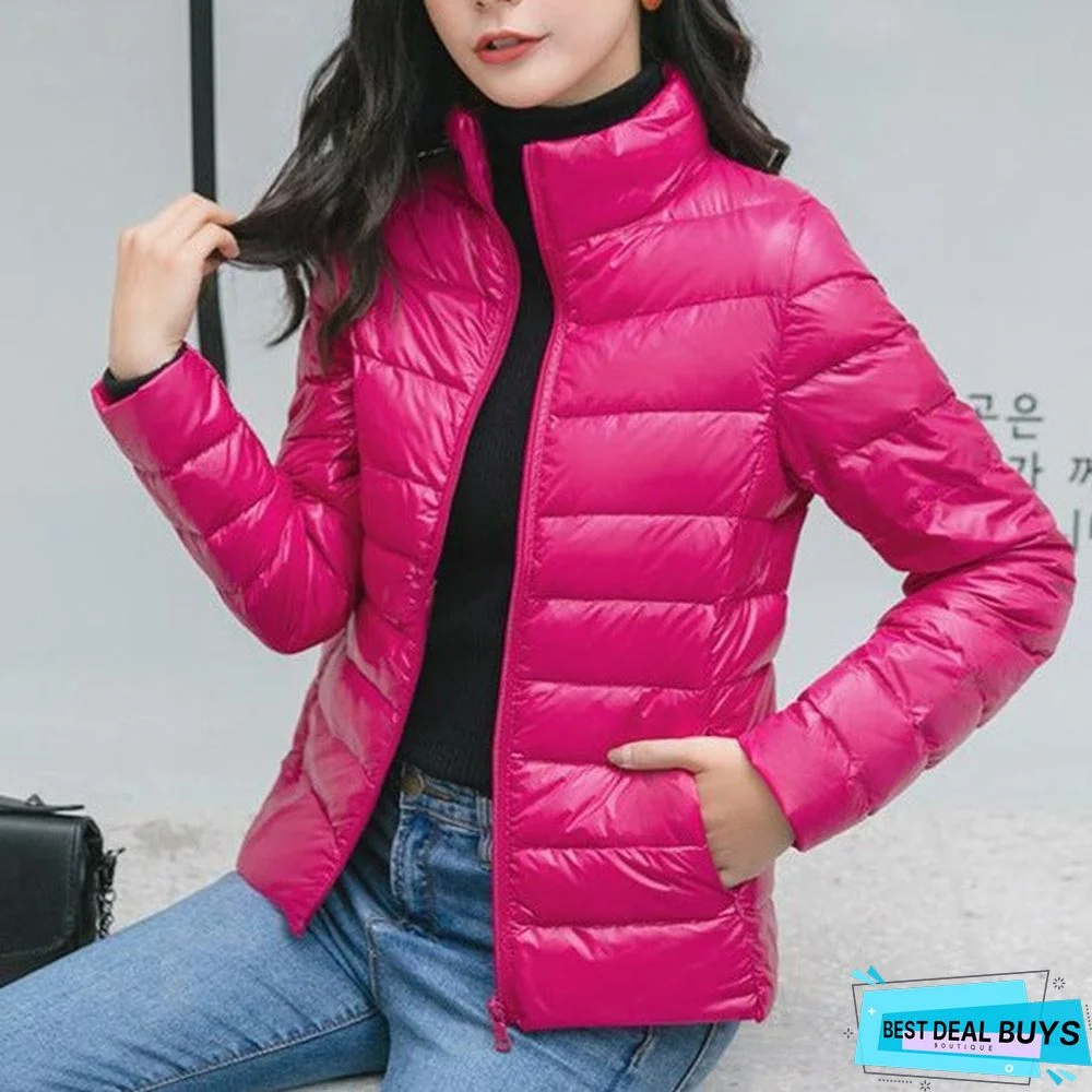 Autumn and Winter Light Down Jacket Women Stand Collar Short Coat