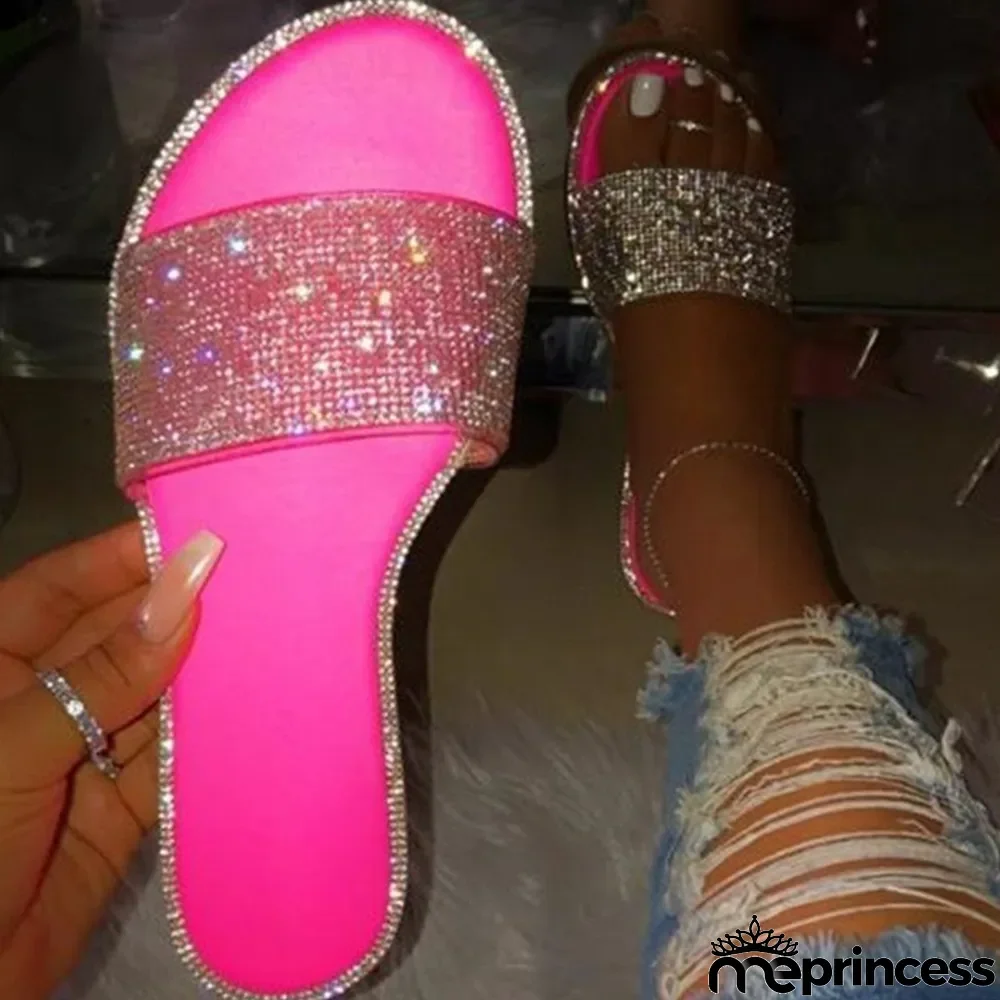 Rose Fashion Casual Split Joint Hot Drill Comfortable Flat Slippers