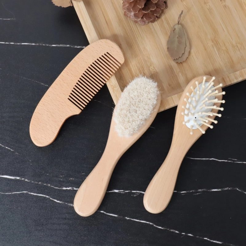 Lotus Baby Wool Bath Brush Children's Bath Brush Scrub Brush Lotus Air Bag Massage Comb Beech Flat Comb Three-piece Set