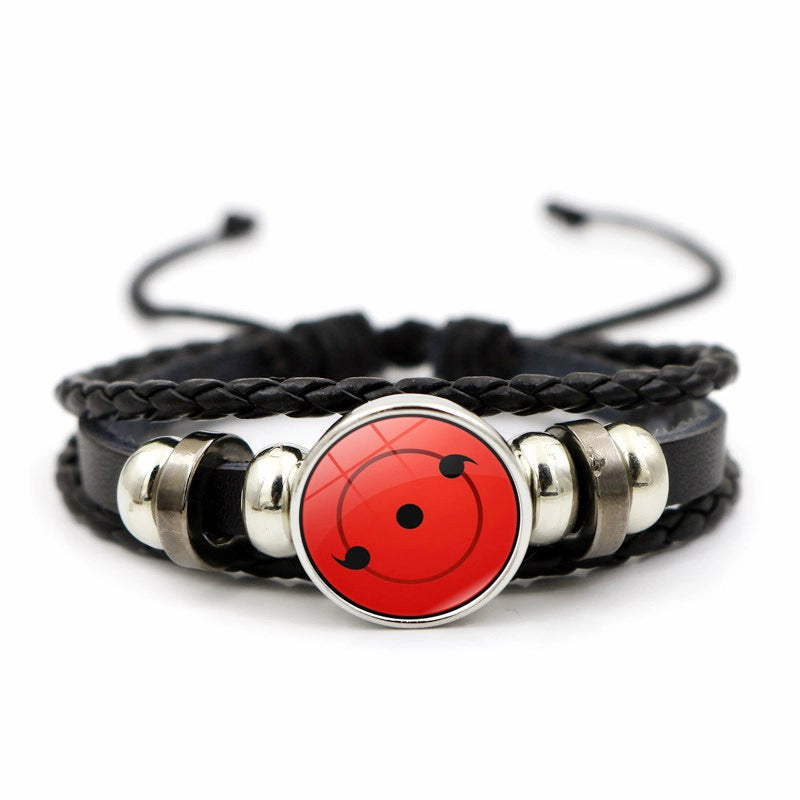 Naruto Sharingan Leather Bracelet For Men And Women Students Woven Bracelet Animation Kaleidoscope Hand Jewelry