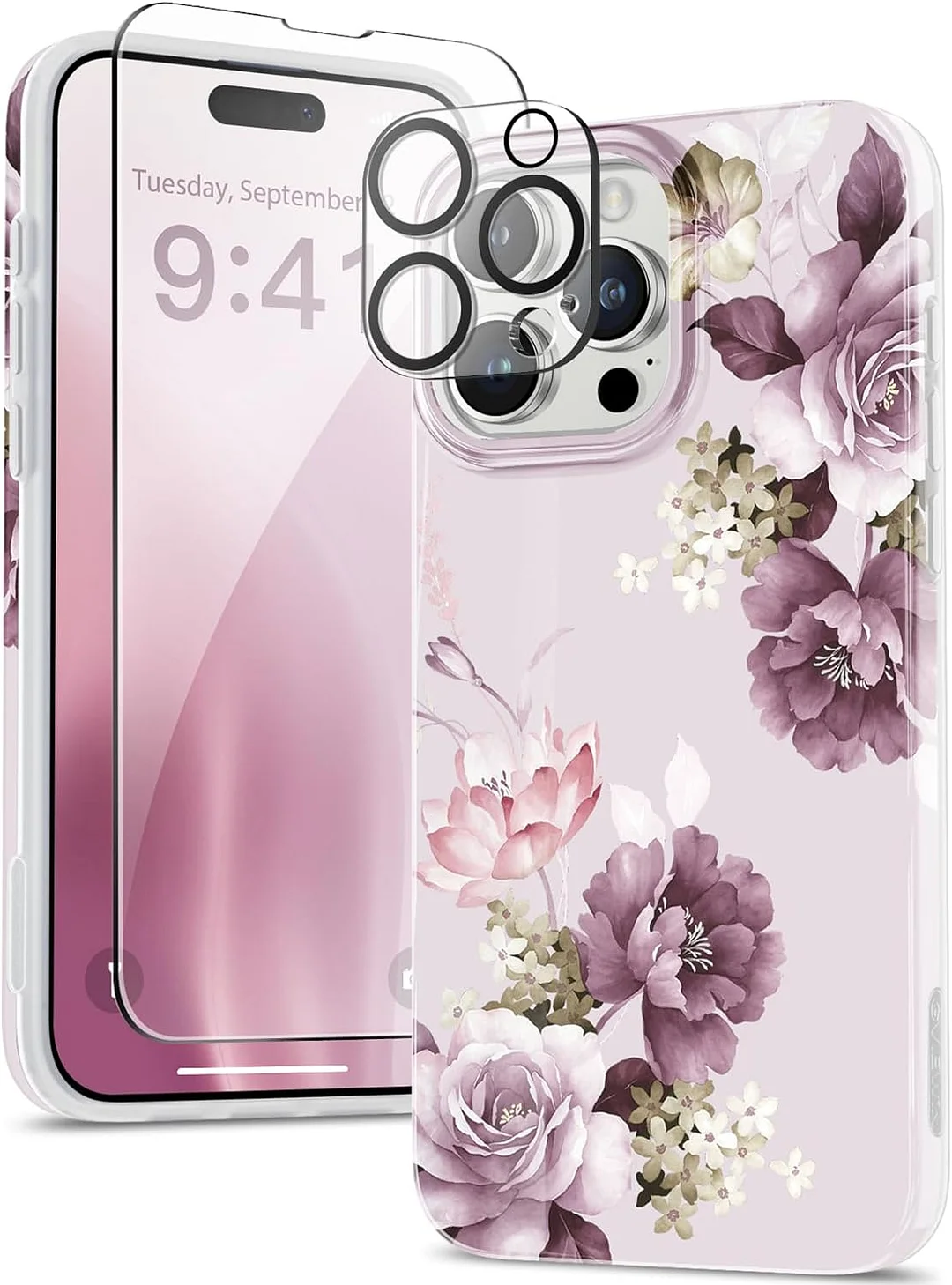  ProCaseMall iPhone 15 Pro Max Cas Marble Design Slim Soft TPU (Cherry Blossoms/Purple) ProCaseMall