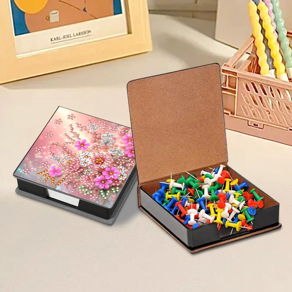 PU 5D Diamond Painting Kit Note Box DIY Diamond Art Notepad Box (Flower)