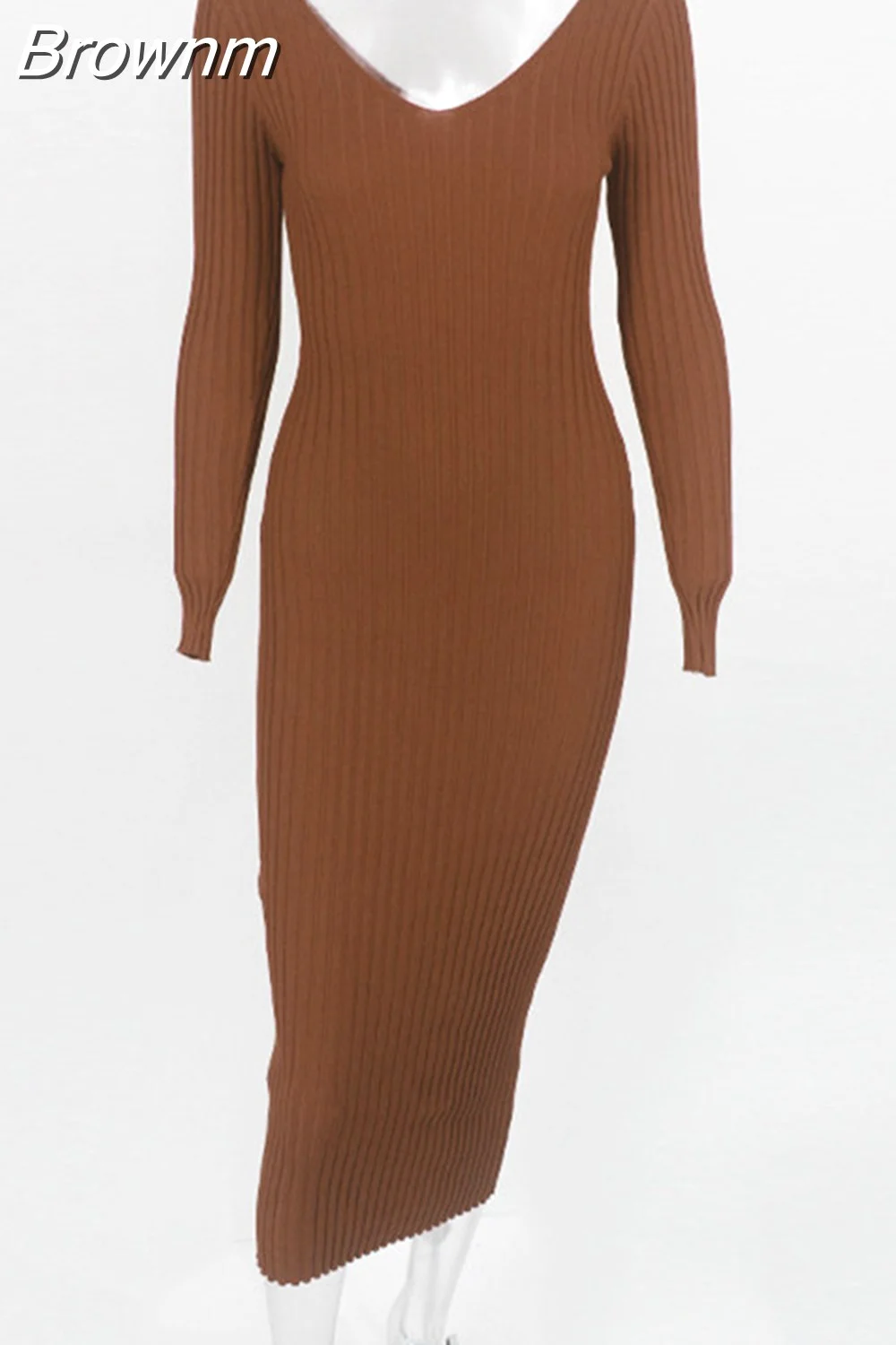 Brownm Winter Ribbed Knitted Cotton Dress Women Off Shoulder Long Sleeve Sexy Bodycon Dresses Elastic Slim Party Vestidos 2023