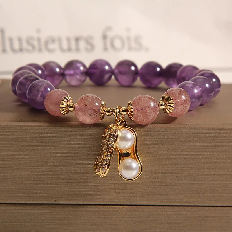 Natural Amethyst Pink Crystal Peanut Wealth Bracelet