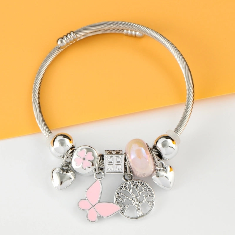 Elegant Luxurious Heart Shape 304 Stainless Steel White Gold Plated Crystal Zircon Bangle In Bulk