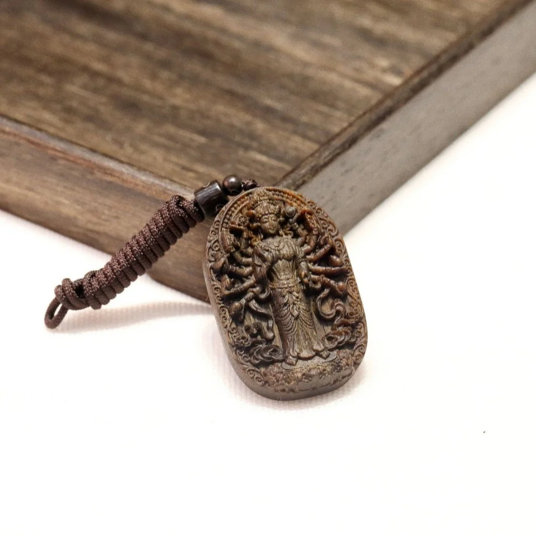 Brunei Agarwood 461 Amulet Carved Thousand-Handed Guanyin Amulet Pendant Necklace