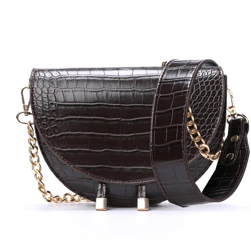 Women Crossbody Bag Fashion Crocodile Semicircle Saddle Bag