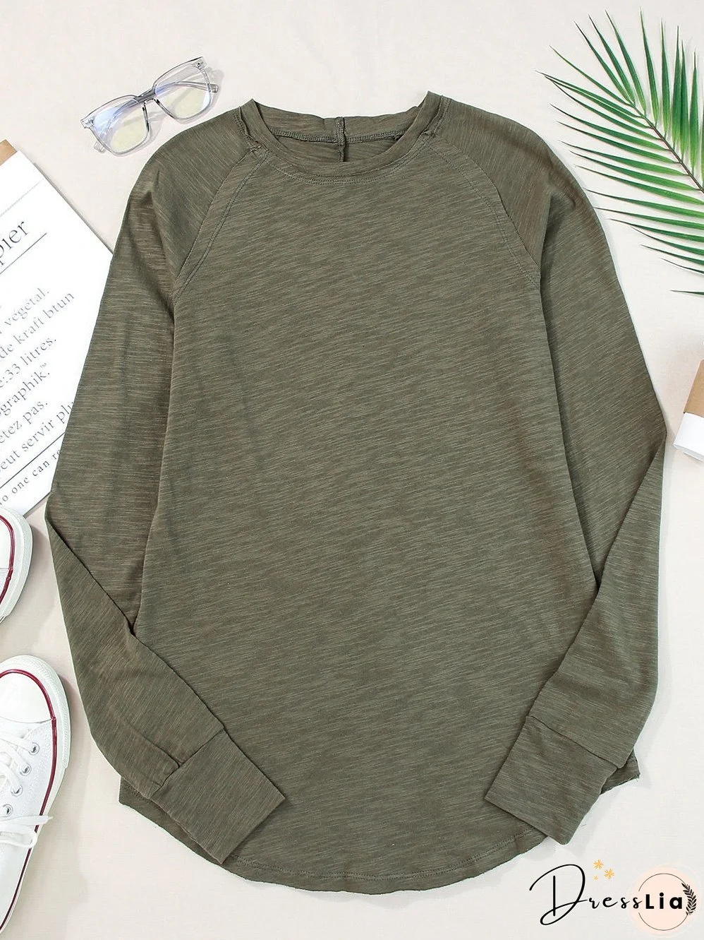 Green Classic Round Neck Long Sleeve Sweatshirt