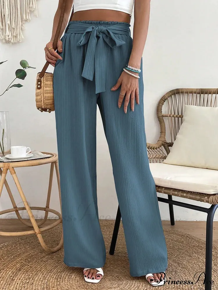 Long Waist Belted Wide Leg Pants