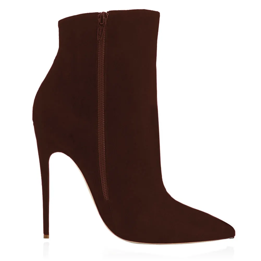 4.72" Women's Ankle Boots Closed Pointed Toe Stilettos Solid Color Suede Booties-vocosishoes